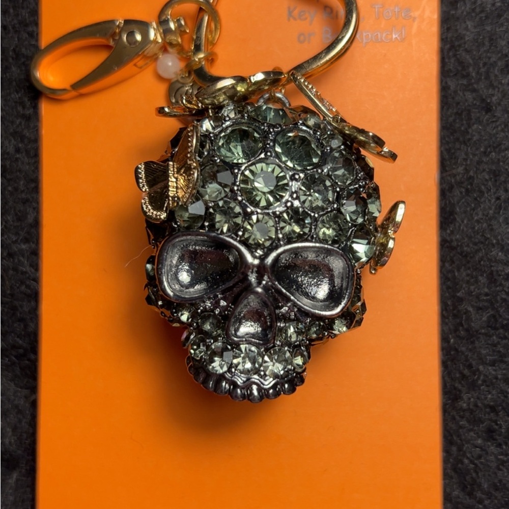Betsey Johnson Skull with butterflies Keychain with gems